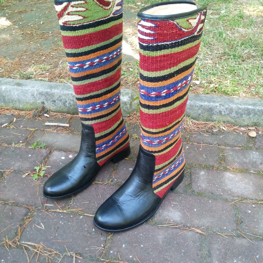 Kilim Boots, Vintage Kilim Boots, Leather Boots